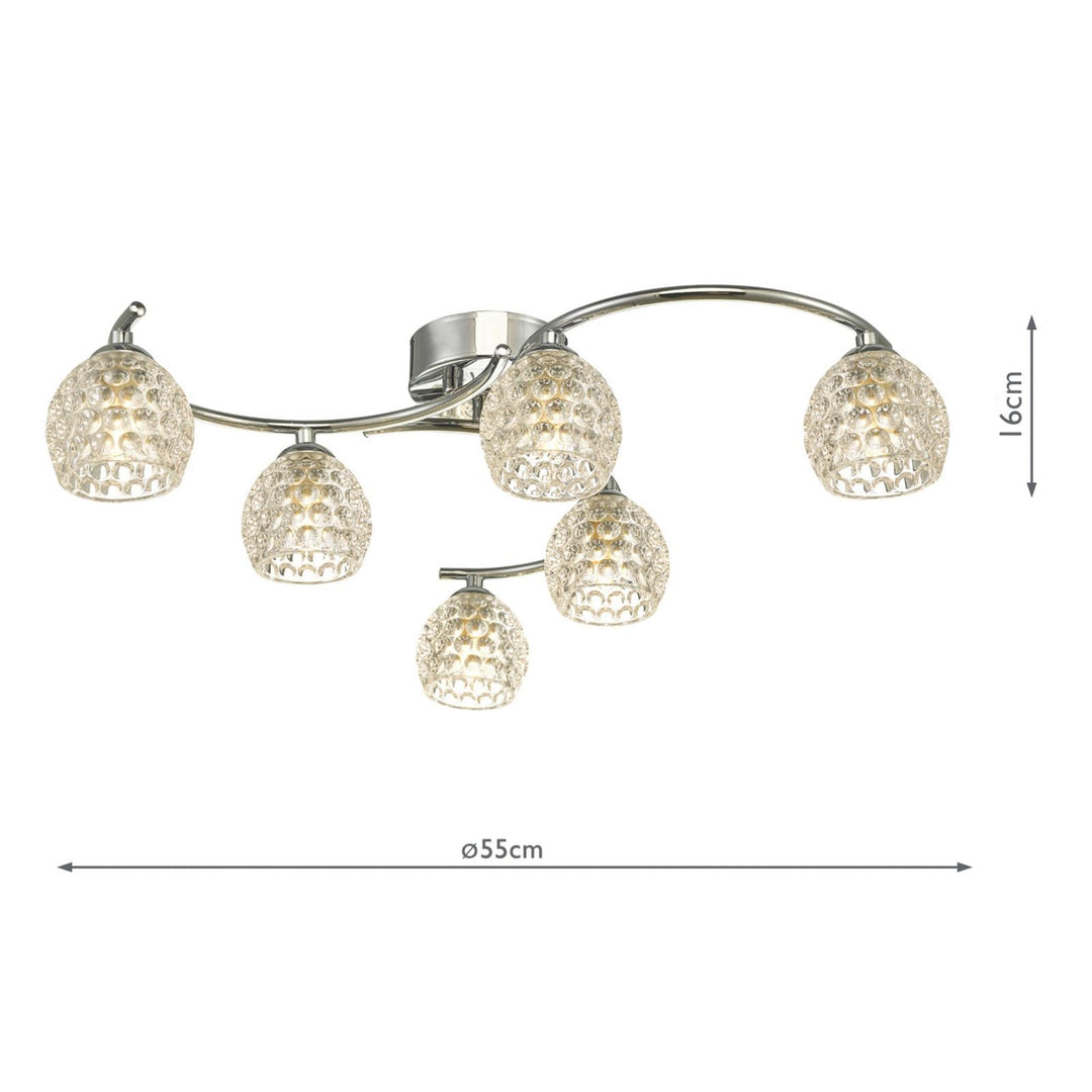 Dar NAK6450-06 Nakita 6 Light Semi Flush Polished Chrome With Dimpled Open Glass
