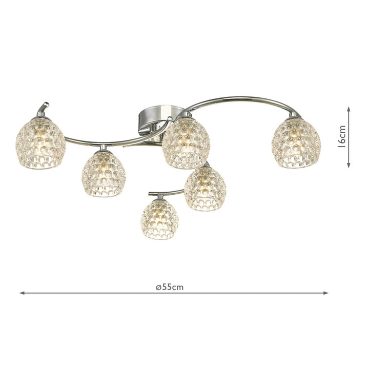 Dar NAK6450-06 Nakita 6 Light Semi Flush Polished Chrome With Dimpled Open Glass
