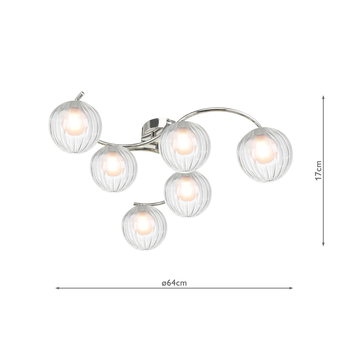 Dar NAK6450-20 Nakita 6 Light Semi Flush Polished Chrome With Clear/Opal Glass