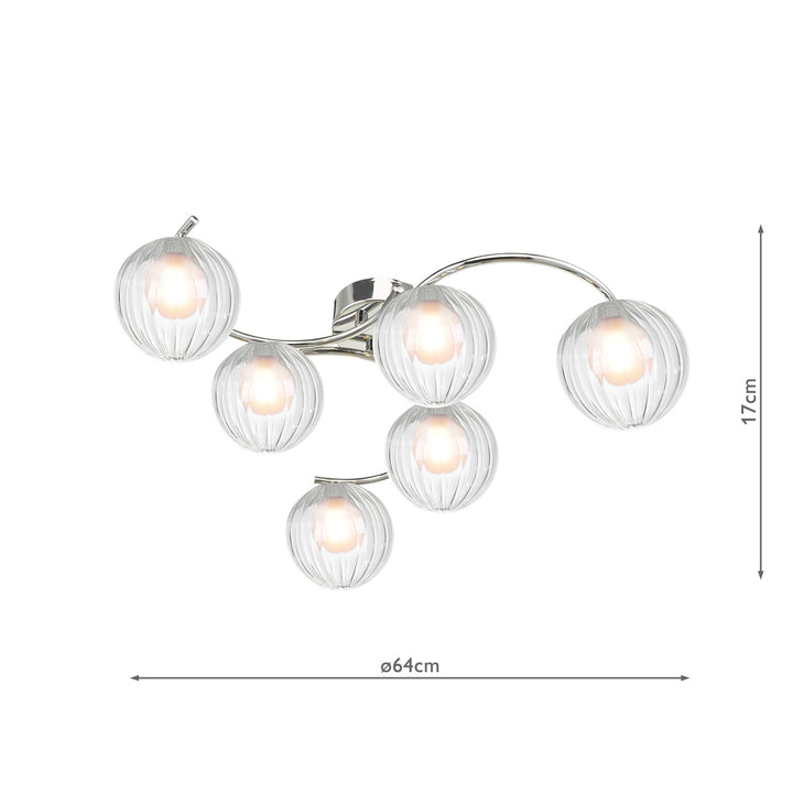 Dar NAK6450-20 Nakita 6 Light Semi Flush Polished Chrome With Clear/Opal Glass