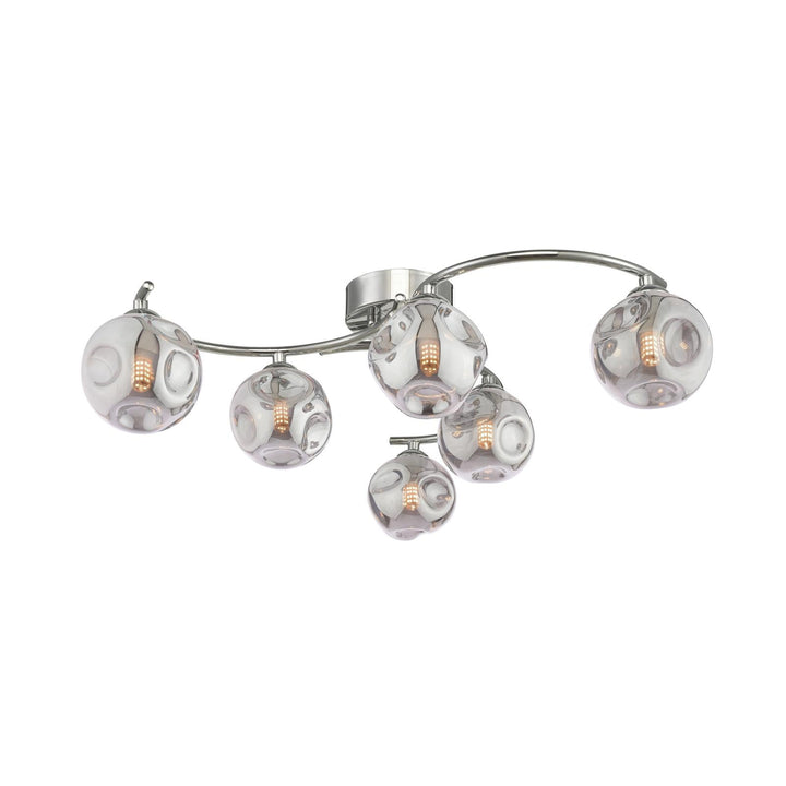 Dar NAK6450-28 Nakita 6 Light Semi Flush Polished Chrome With Closed Organic Smoked Glass