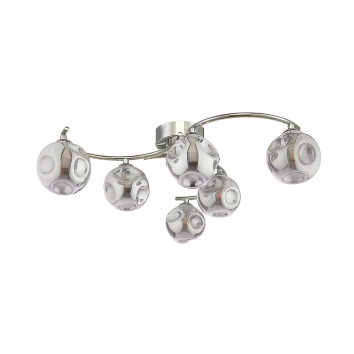 Dar NAK6450-28 Nakita 6 Light Semi Flush Polished Chrome With Closed Organic Smoked Glass