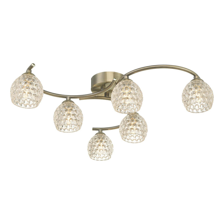 Dar NAK6475-06 Nakita 6 Light Semi Flush Antique Brass With Dimpled Open Glass