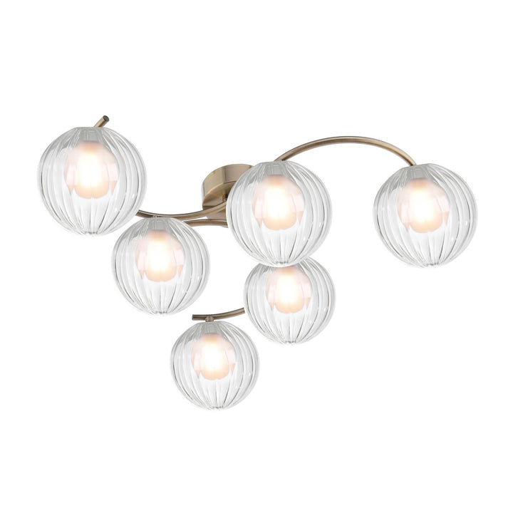 Dar NAK6475-20 Nakita 6 Light Semi Flush Antique Brass With Clear/Opal Glass