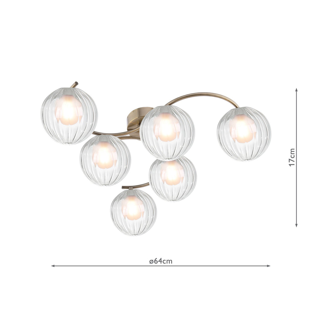 Dar NAK6475-20 Nakita 6 Light Semi Flush Antique Brass With Clear/Opal Glass