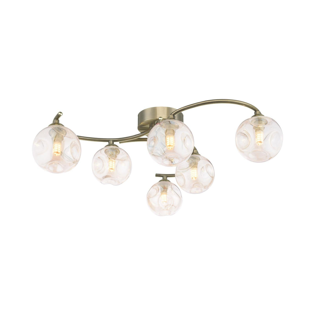 Dar NAK6475-27 Nakita 6 Light Semi Flush Antique Brass With Closed Organic Amber  Glass
