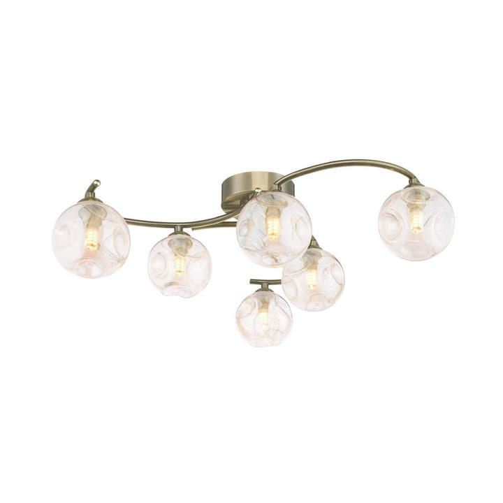 Dar NAK6475-27 Nakita 6 Light Semi Flush Antique Brass With Closed Organic Amber  Glass