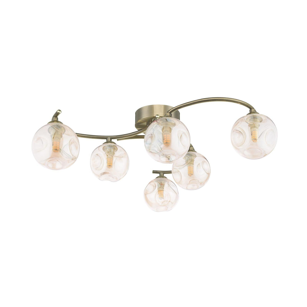 Dar NAK6475-27 Nakita 6 Light Semi Flush Antique Brass With Closed Organic Amber  Glass
