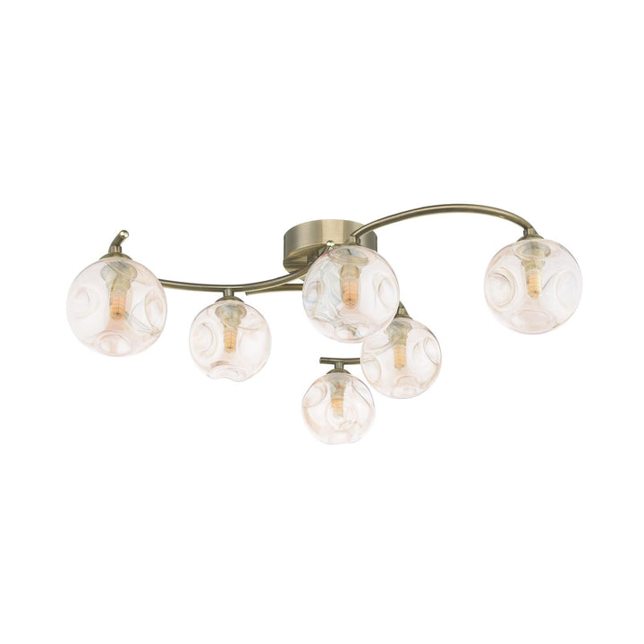Dar NAK6475-27 Nakita 6 Light Semi Flush Antique Brass With Closed Organic Amber  Glass
