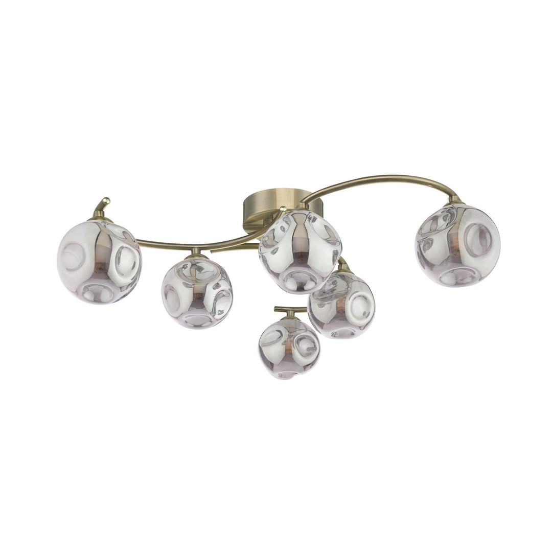 Dar NAK6475-28 Nakita 6 Light Semi Flush Antique Brass With Closed Organic Smoked Glass