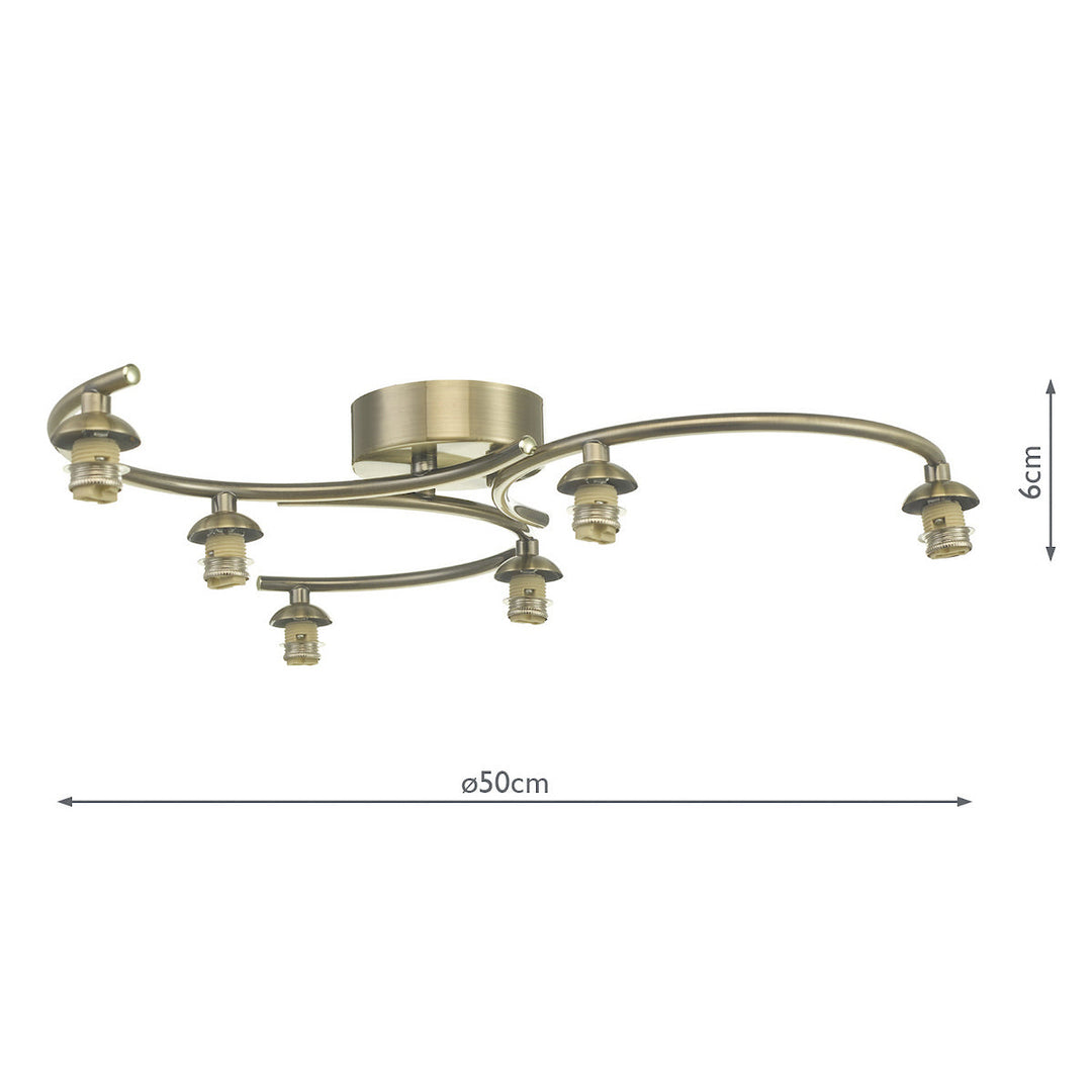 Dar NAK6475-F Nakita 6 Light Semi-Flush Antique Brass Fitting Only (S)