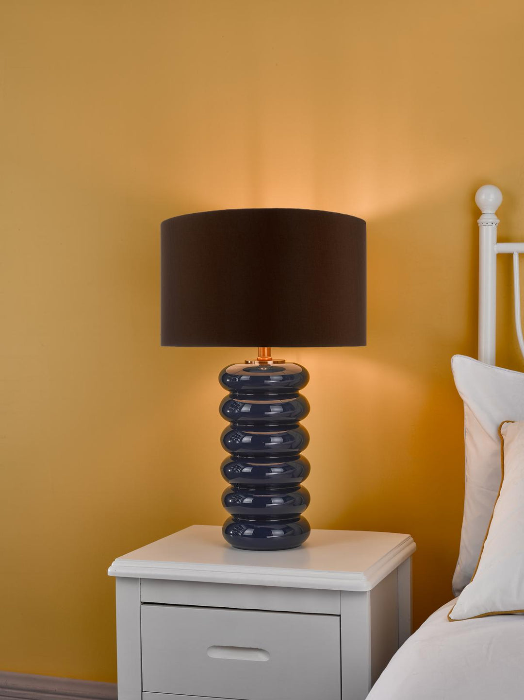 Dar NIA4223-VOY1422 Niamh Table Lamp Blue Glass and Aged Bronze With Shade