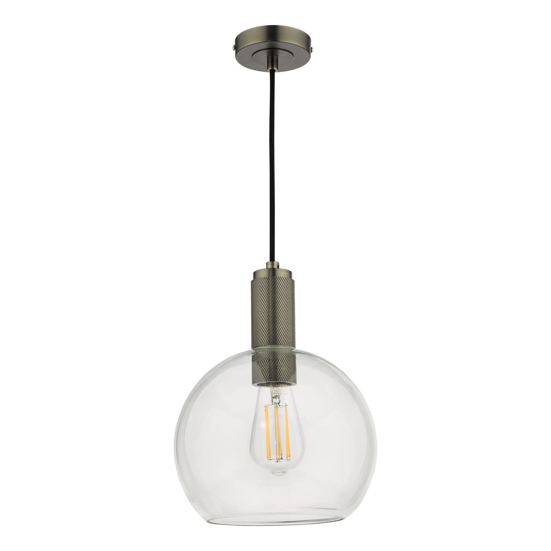 Dar NIK0167-E03 Nikolas Pendant Antique Chrome and Glass
