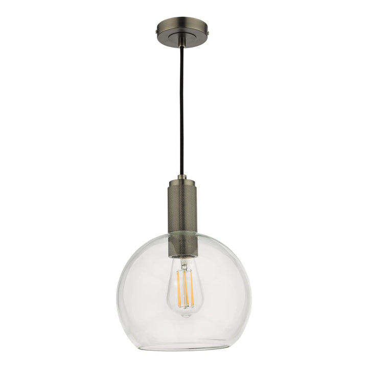 Dar NIK0167-E03 Nikolas Pendant Antique Chrome and Glass