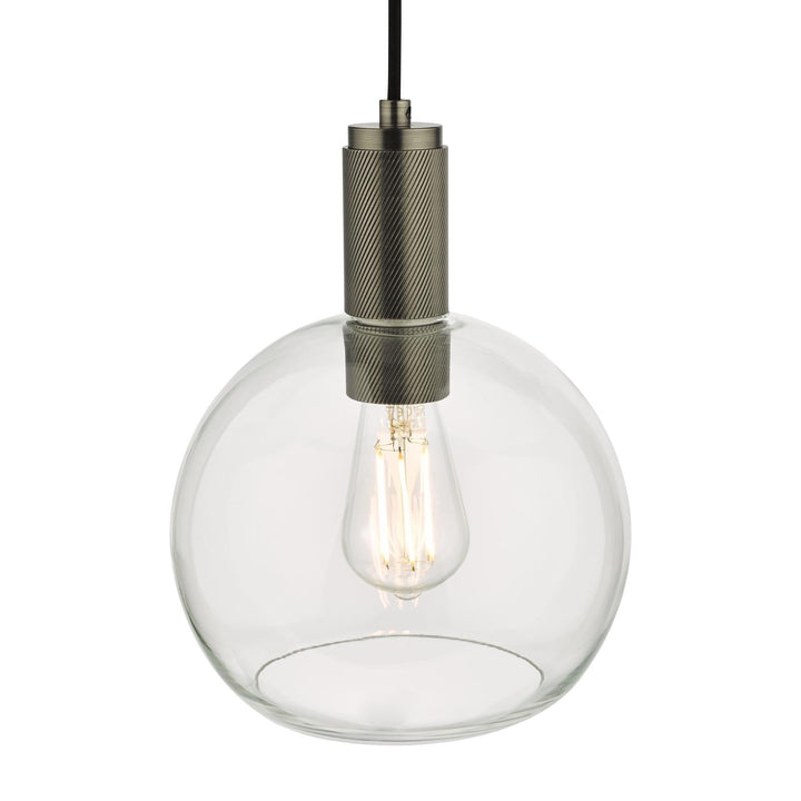 Dar NIK0167-E03 Nikolas Pendant Antique Chrome and Glass