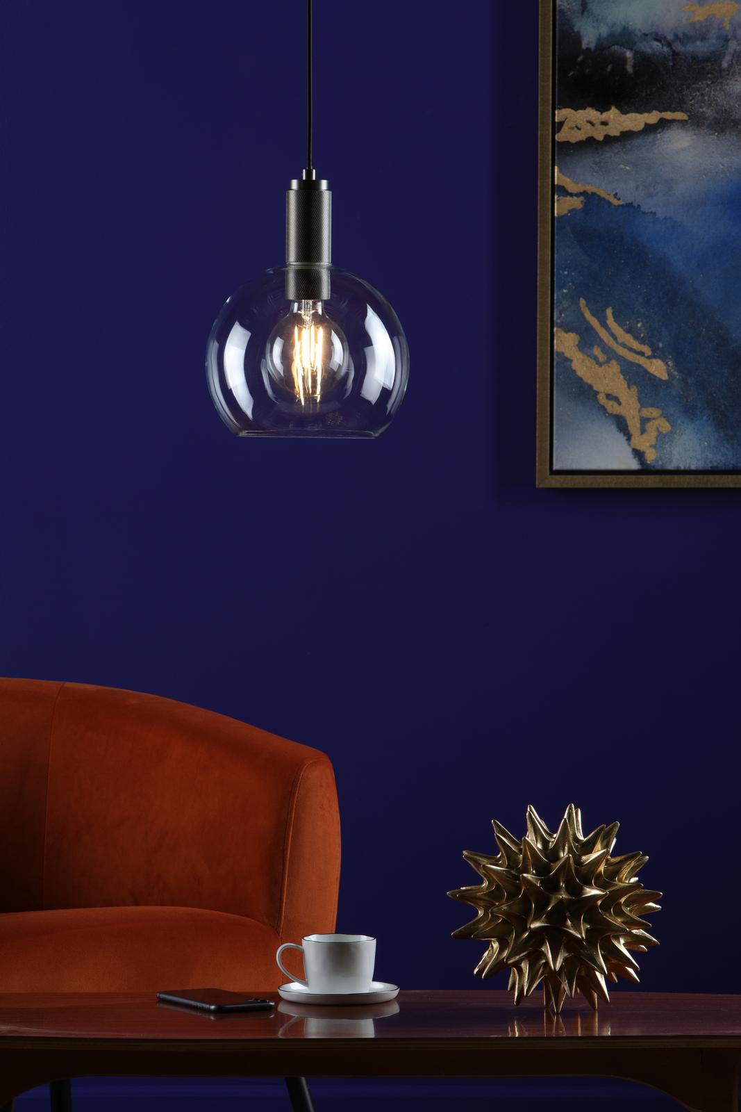 Dar NIK0167-E03 Nikolas Pendant Antique Chrome and Glass