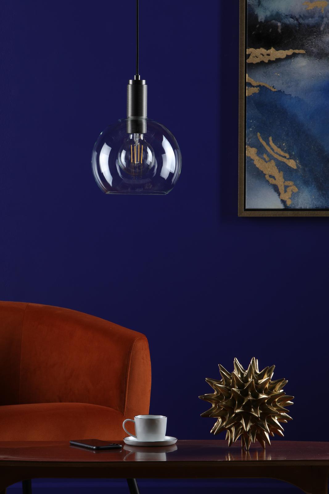 Dar NIK0167-E03 Nikolas Pendant Antique Chrome and Glass