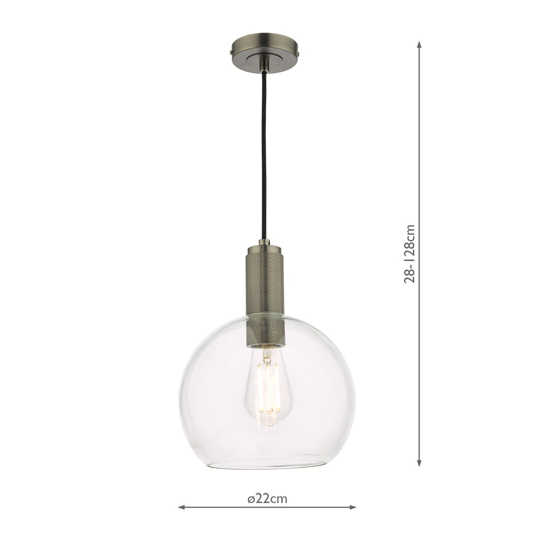 Dar NIK0167-E03 Nikolas Pendant Antique Chrome and Glass