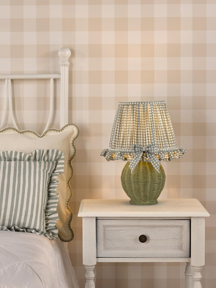 Dar OME4124 Omer Table Lamp Matt Green and Antique Brass With Shade
