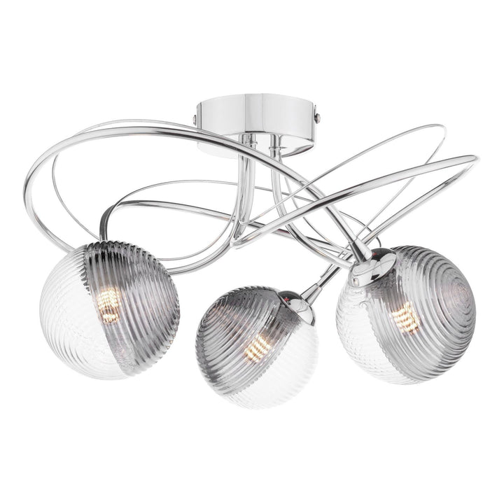 Dar ONA5350-18 Onawa 3 Light Semi Flush Polished Chrome With Smoked/Clear Ribbed Glass
