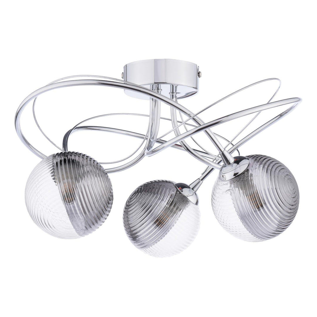 Dar ONA5350-18 Onawa 3 Light Semi Flush Polished Chrome With Smoked/Clear Ribbed Glass