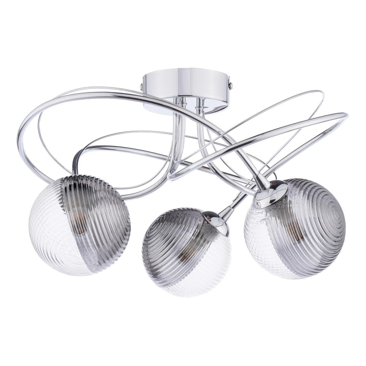 Dar ONA5350-18 Onawa 3 Light Semi Flush Polished Chrome With Smoked/Clear Ribbed Glass