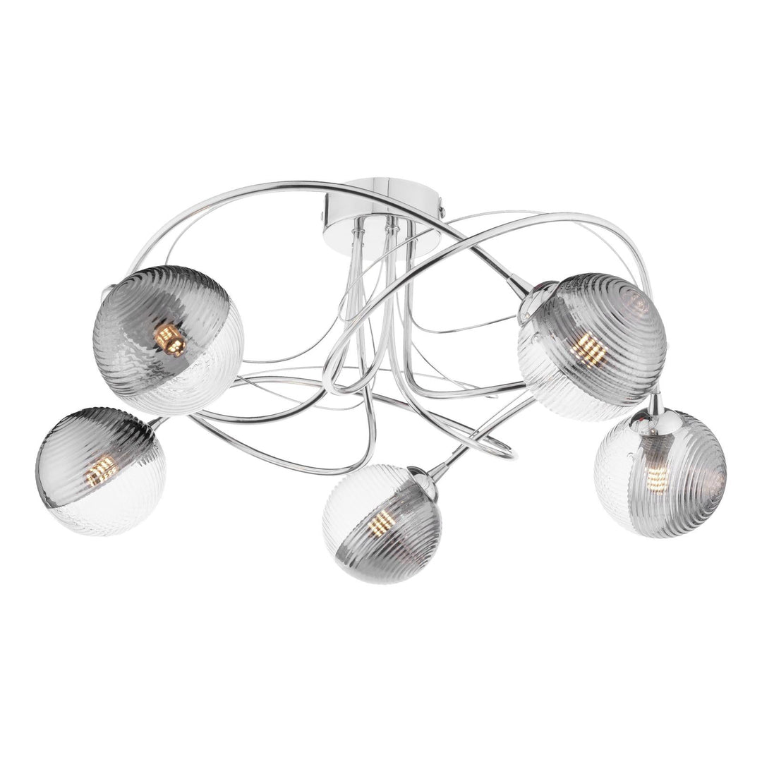 Dar ONA5450-18 Onawa 5lt Semi Flush Polished Chrome With Smoked/Clear Ribbed Glass
