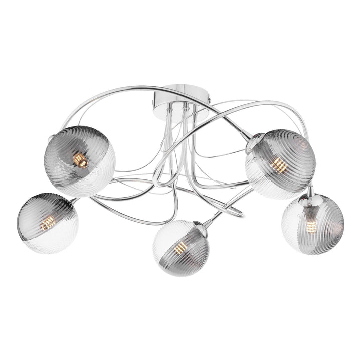 Dar ONA5450-18 Onawa 5lt Semi Flush Polished Chrome With Smoked/Clear Ribbed Glass