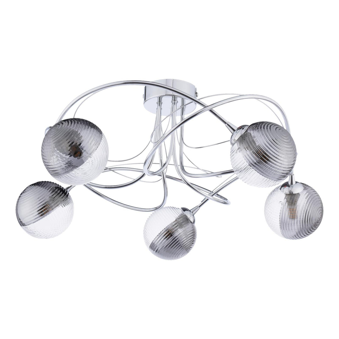Dar ONA5450-18 Onawa 5lt Semi Flush Polished Chrome With Smoked/Clear Ribbed Glass