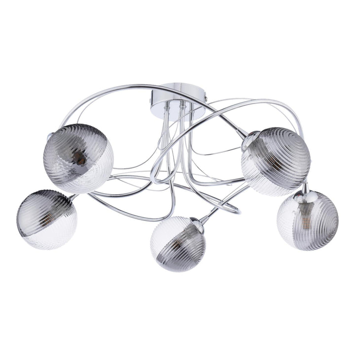 Dar ONA5450-18 Onawa 5lt Semi Flush Polished Chrome With Smoked/Clear Ribbed Glass