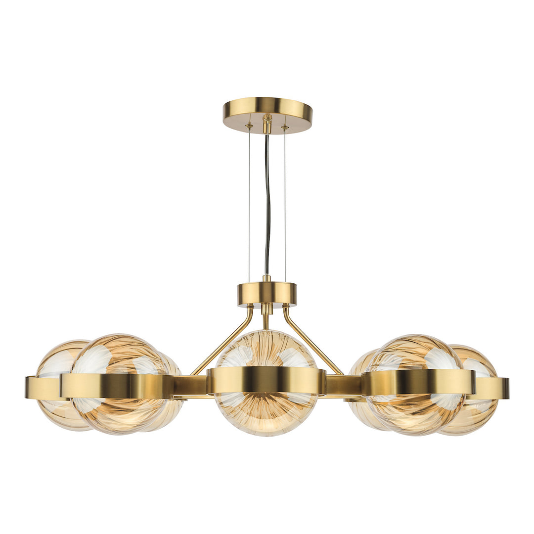 Dar OPH0835 Ophira 8 Light Pendant Antique Gold and Amber Ribbed Glass