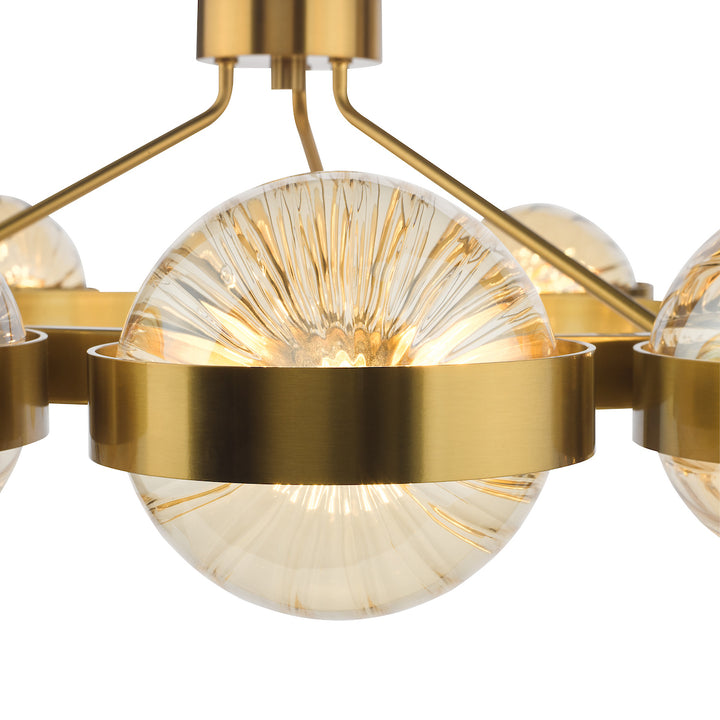 Dar OPH1235 Ophira 12 Light Pendant Antique Gold and Amber Ribbed Glass