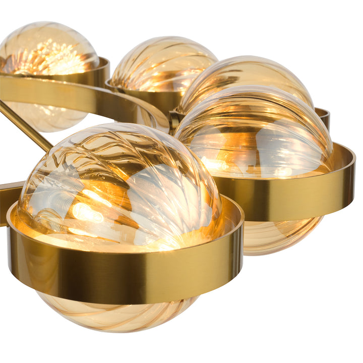 Dar OPH1235 Ophira 12 Light Pendant Antique Gold and Amber Ribbed Glass