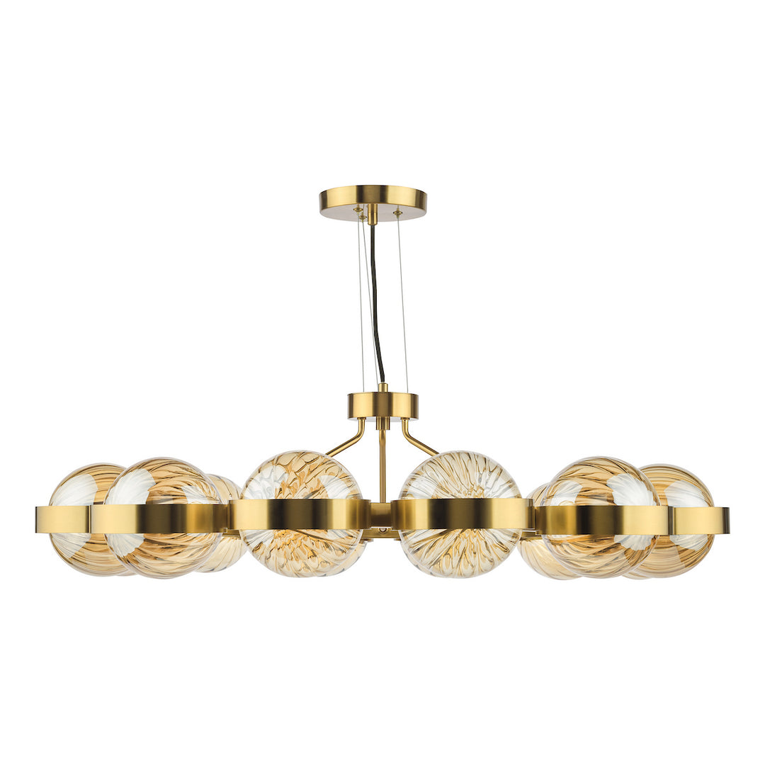 Dar OPH1235 Ophira 12 Light Pendant Antique Gold and Amber Ribbed Glass