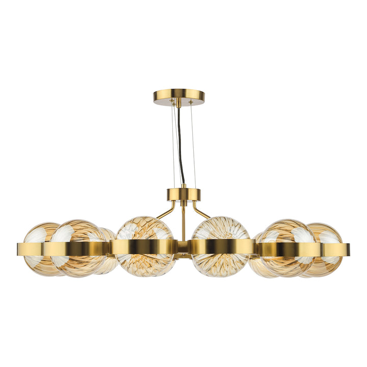 Dar OPH1235 Ophira 12 Light Pendant Antique Gold and Amber Ribbed Glass