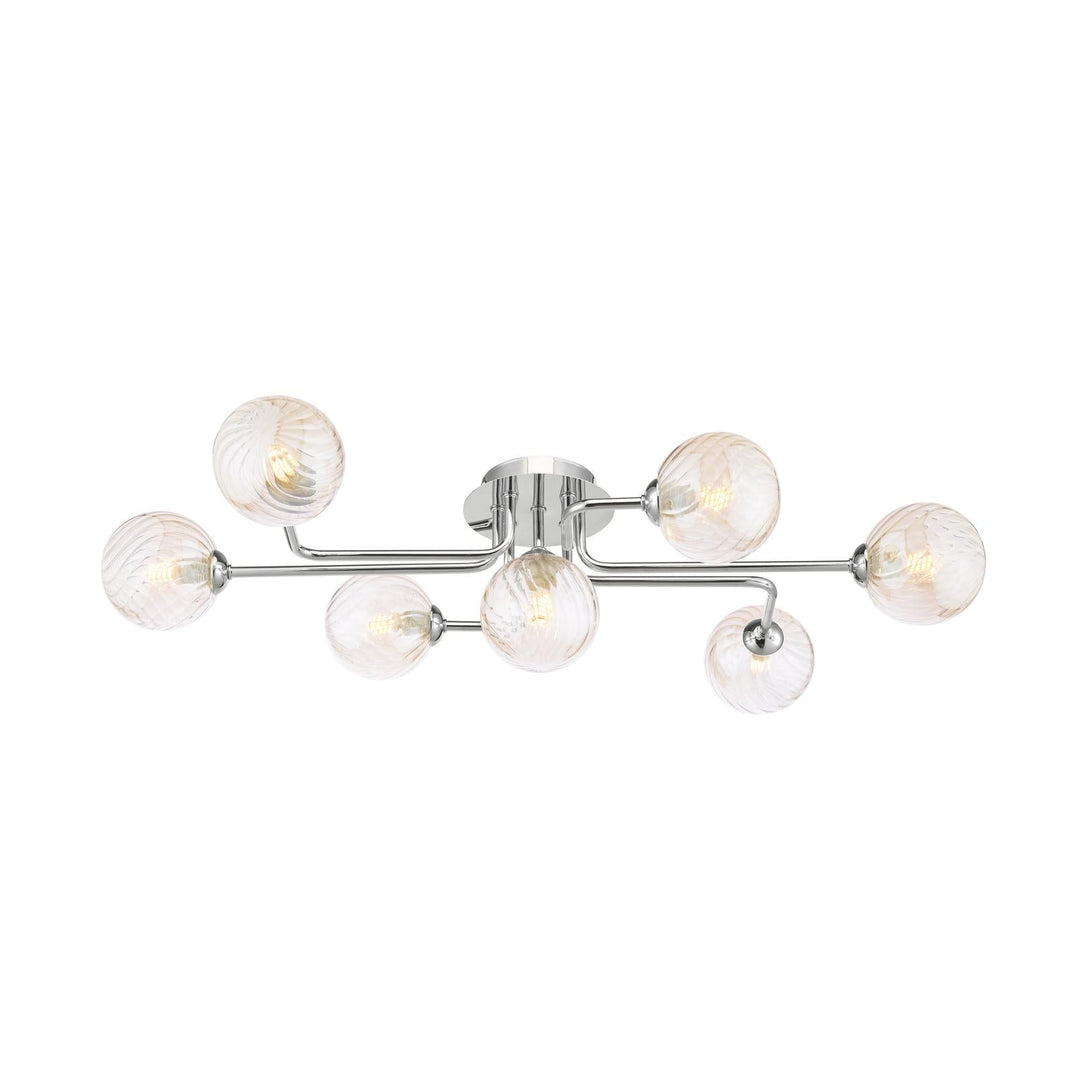 Dar REY3450-25 Reyna 7lt Semi Flush Polished Chrome With Twisted Amber Glass