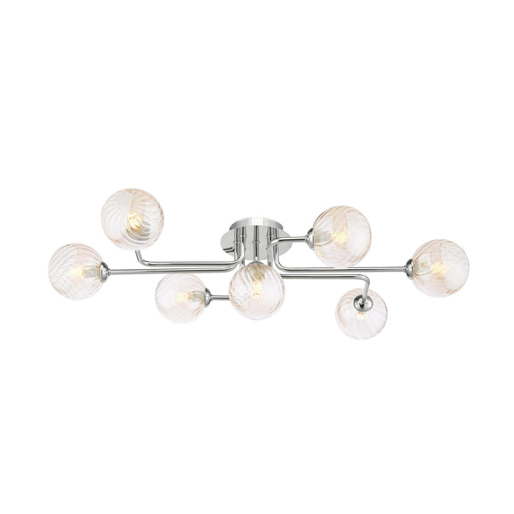Dar REY3450-25 Reyna 7lt Semi Flush Polished Chrome With Twisted Amber Glass