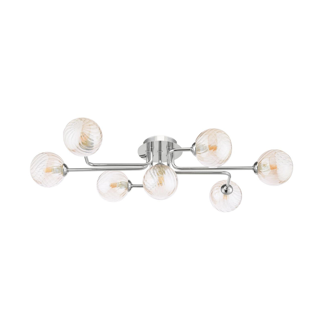 Dar REY3450-25 Reyna 7lt Semi Flush Polished Chrome With Twisted Amber Glass