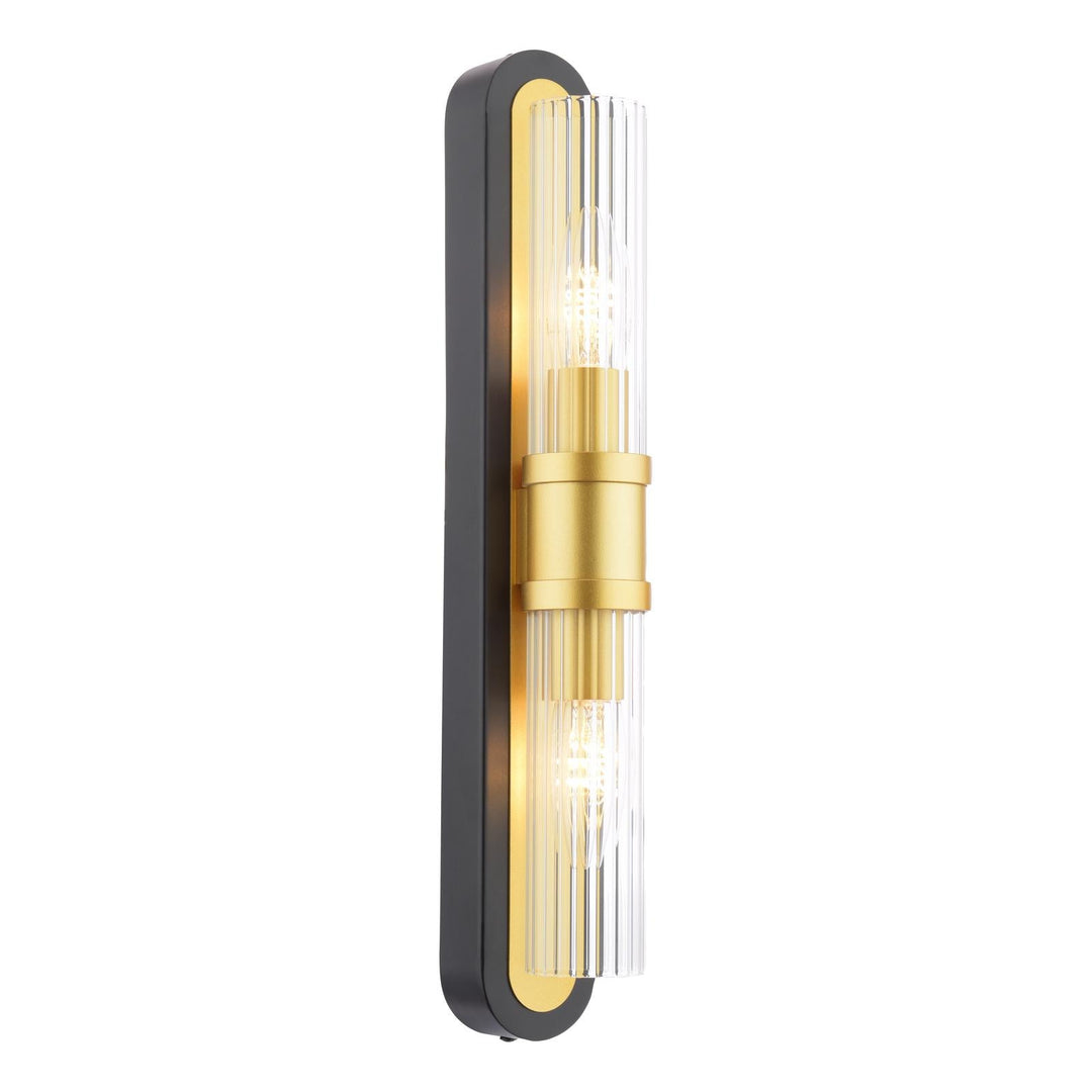 Dar RHI0954 Rhian 2 Light Wall Light Matt Black and Ribbed Glass