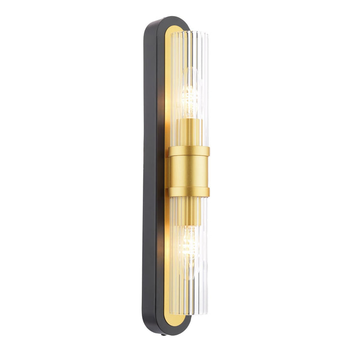 Dar RHI0954 Rhian 2 Light Wall Light Matt Black and Ribbed Glass