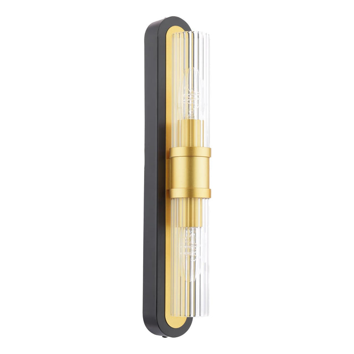 Dar RHI0954 Rhian 2 Light Wall Light Matt Black and Ribbed Glass