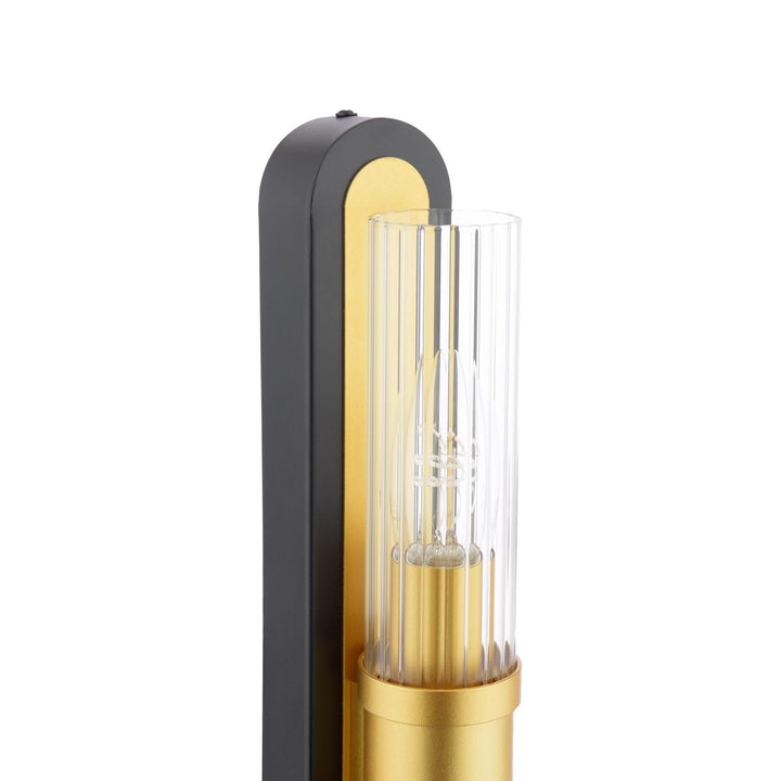 Dar RHI0954 Rhian 2 Light Wall Light Matt Black and Ribbed Glass
