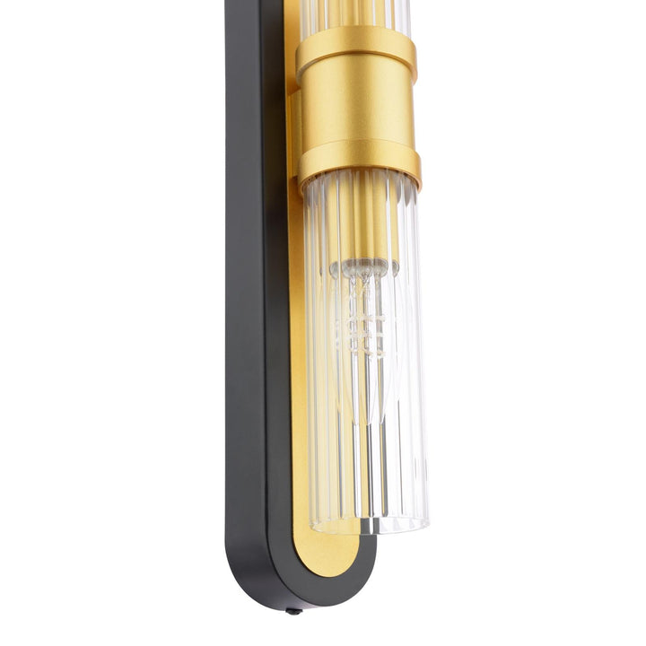 Dar RHI0954 Rhian 2 Light Wall Light Matt Black and Ribbed Glass