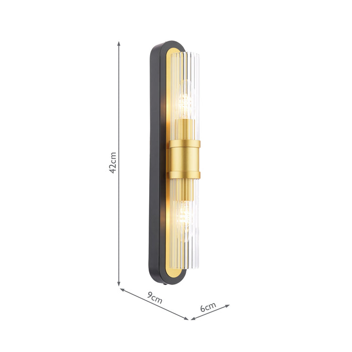 Dar RHI0954 Rhian 2 Light Wall Light Matt Black and Ribbed Glass