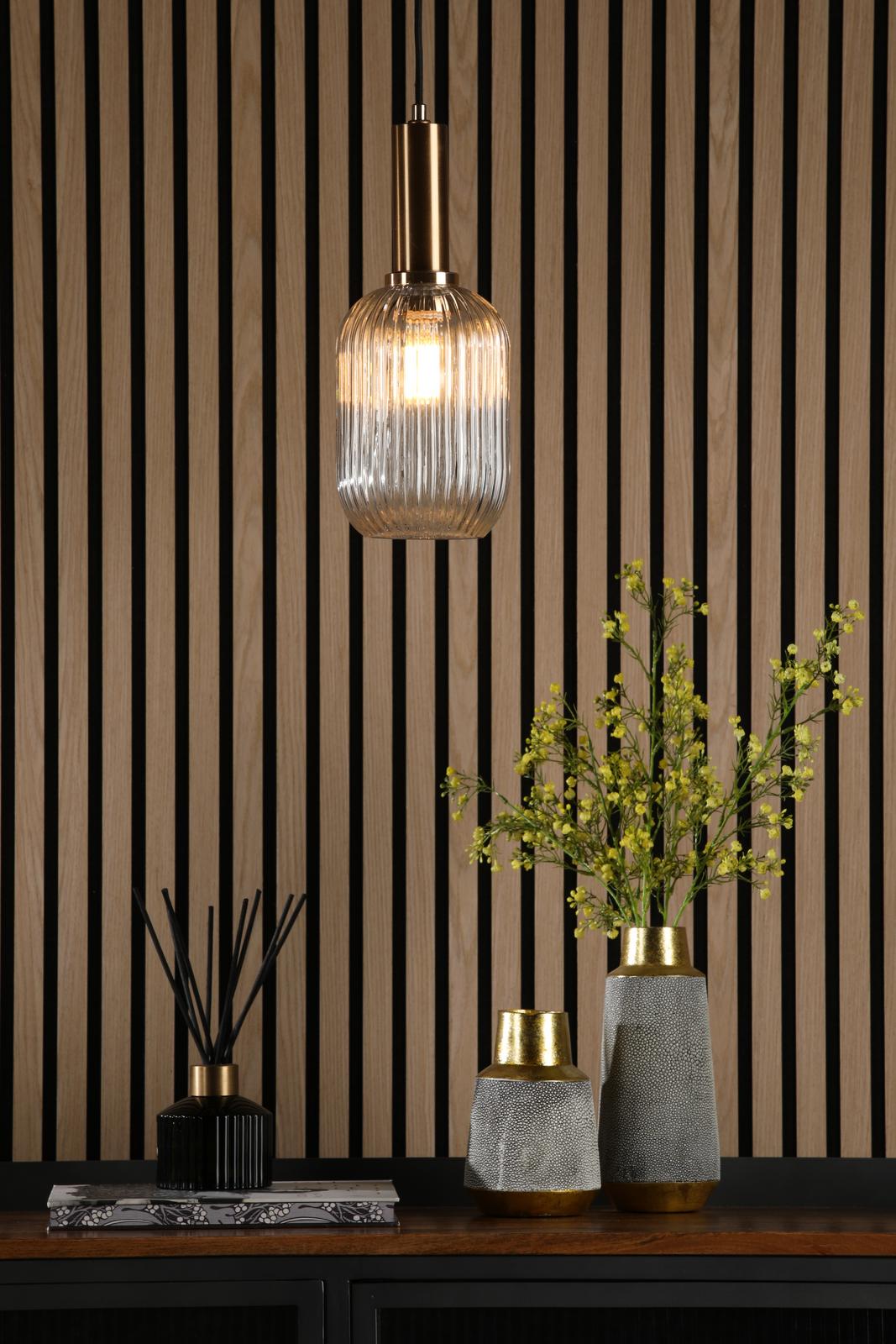 Dar SAW6506 Sawyer Easy Fit Pendant Champagne Ribbed Glass