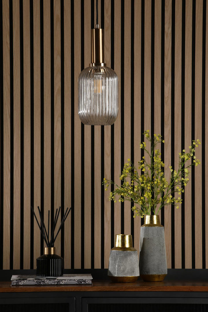 Dar SAW6506 Sawyer Easy Fit Pendant Champagne Ribbed Glass