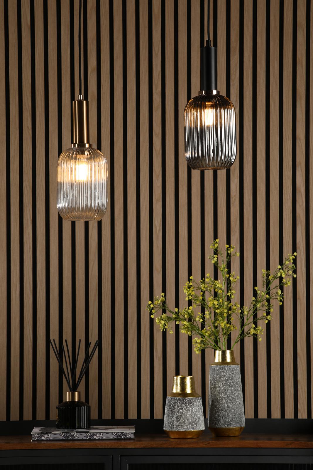 Dar SAW6506 Sawyer Easy Fit Pendant Champagne Ribbed Glass