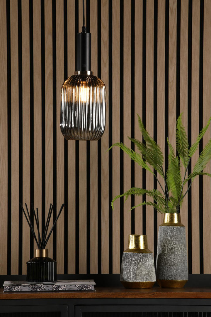 Dar SAW6510 Sawyer Easy Fit Pendant Smoked Ribbed Glass
