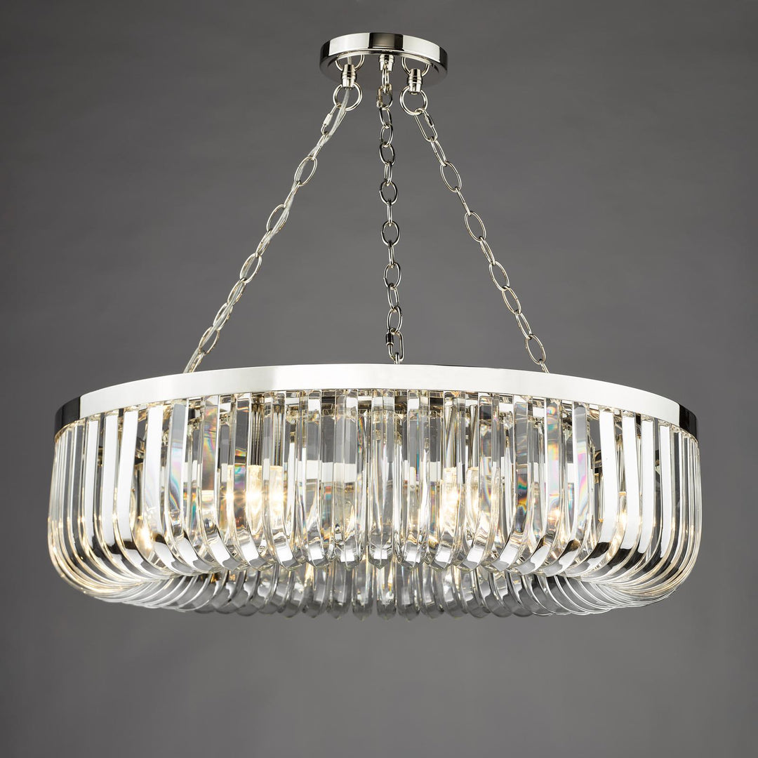 Dar SIG0838 Sigourney 8 Light Pendant Polished Nickel and Crystal