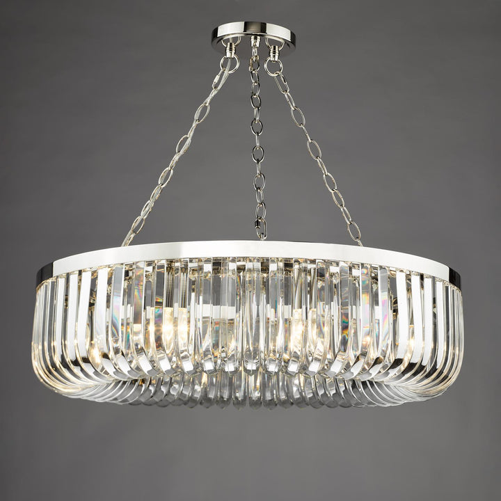 Dar SIG0838 Sigourney 8 Light Pendant Polished Nickel and Crystal
